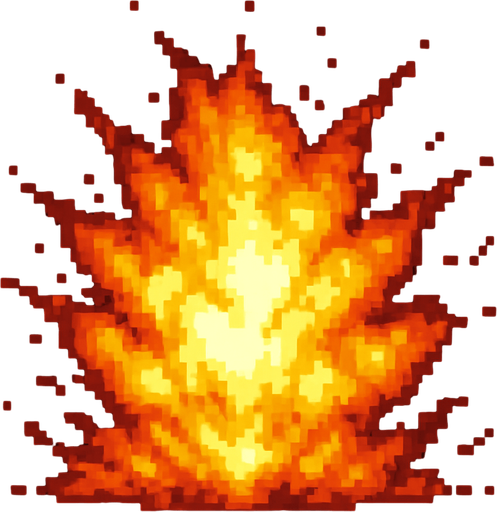 Creame una explosion de fuego pixelar.
In-Game asset.  2d.  High contrast.  No shadows