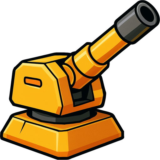 gunTurret aiming diagonal. yellow, HD colors.
In-Game asset.  2d.  High contrast.  No shadows
