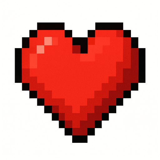 corazon rojo hecho con pixeles.
In-Game asset.  2d.  High contrast.  No shadows