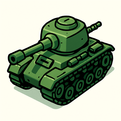 tanque de guerra verde 2D en una perspectiva de tercera persona.
In-Game asset.  2d.  High contrast.  No shadows