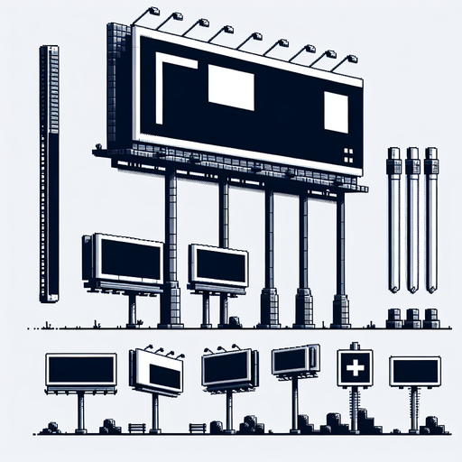 Ad billboard.
Single Game Texture.  In-Game asset.  2d.  Blank background.  High contrast.  No shadows