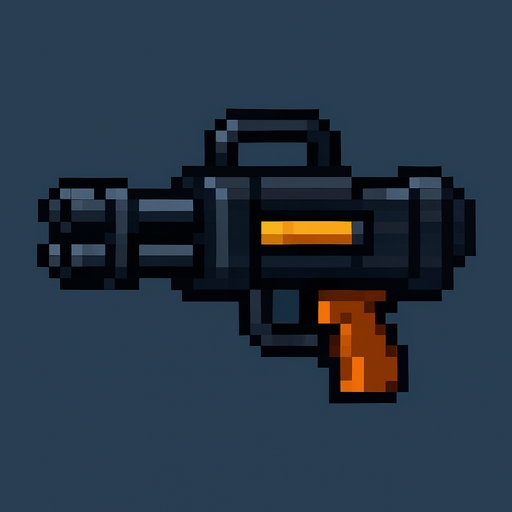 Let there be a mini machine gun and let this gun be pixel shaped.
In-Game asset.  2d.  High contrast.  No shadows