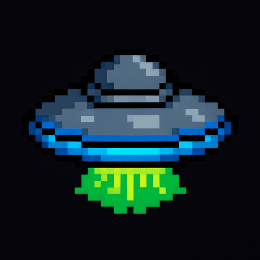 pixel ufo.
In-Game asset.  2d.  High contrast.  No shadows