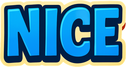 An UI written "NICE".
In-Game asset.  2d.  High contrast.  No shadows