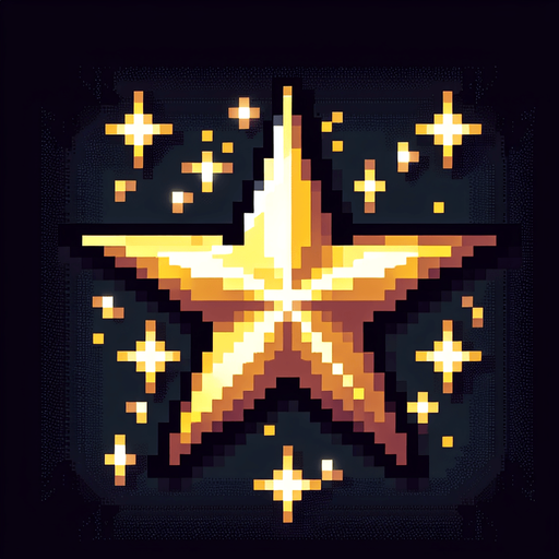A golden glowing star, pixel art
Single Game Texture. In-Game asset. 2d. Blank background. High contrast. No shadows.