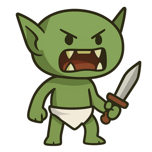 a goblin with a dagger. No background. Transparent background. Blank background. No shadows. 2d. In-Game asset. flat