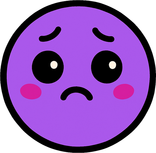 crea la imagen de una pelotita morada algo preocupada kawai y simple.
In-Game asset.  2d.  High contrast.  No shadows