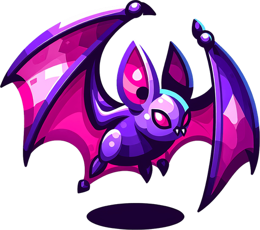 purple bat.
Single Game Texture. In-Game asset. 2d. Blank background. High contrast. No shadows.