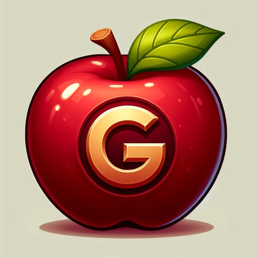 the "G" sign on the red apple.
Single Game Texture. In-Game asset. 2d. Blank background. High contrast. No shadows.