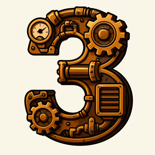 numero 3 en estilo steampunk.
In-Game asset.  2d.  High contrast.  No shadows