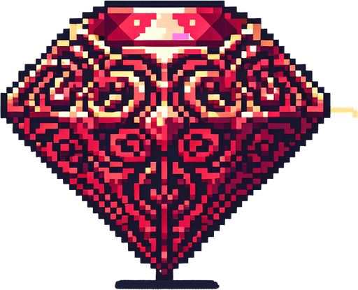 A ruby. Pixel art..
Single Game Texture.  In-Game asset.  2d.  Blank background.  High contrast.  No shadows