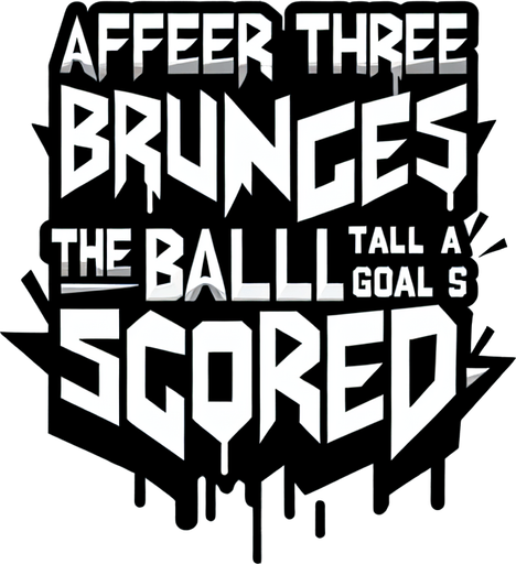 Граффити с текстом "after three bounces of the ball, a goal is scored".
Single Game Texture. In-Game asset. 2d. Blank background. High contrast. No shadows.