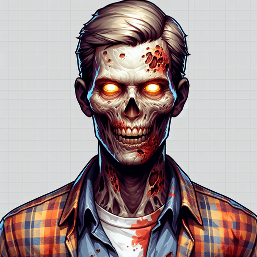 Zombie pixer.
Single Game Texture.  In-Game asset.  2d.  Blank background.  High contrast.  No shadows