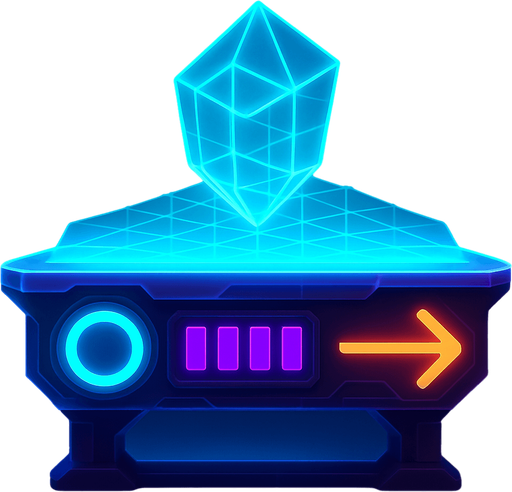 N Neon cyberpunk futuristic glowing side-view 2d platformer style platform flat top hologram light crystal grid projection