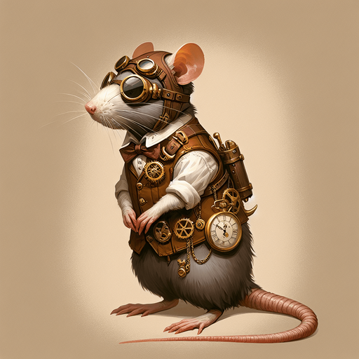 a rat wearing a steampunk costume.
Single Game Texture. In-Game asset. 2d. Blank background. High contrast. No shadows.