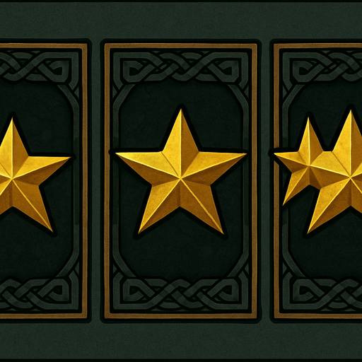slice 3 the screen. First One golden star, second two golden stars, third three golden stars all in LOTR style.
In-Game asset.  2d.  High contrast.  No shadows