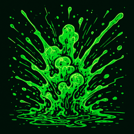 Liquid toxin explosion. With cyberpunk + abstract style. HD colors. Green color.
In-Game asset.  2d.  High contrast.  No shadows