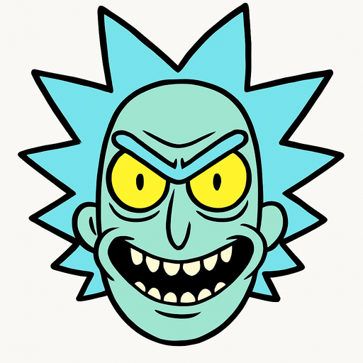 evil face rick and morty style.
In-Game asset.  2d.  High contrast.  No shadows