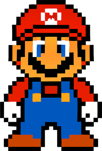 super mario facing camera.
In-Game asset.  2d.  High contrast.  No shadows