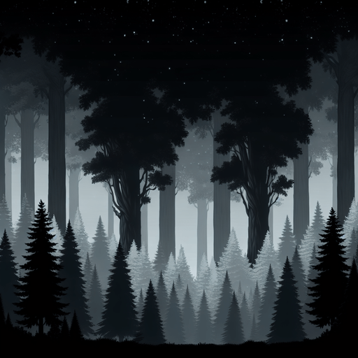forest background at 3am.
Single Game Texture.  In-Game asset.  2d.  Blank background.  High contrast.  No shadows