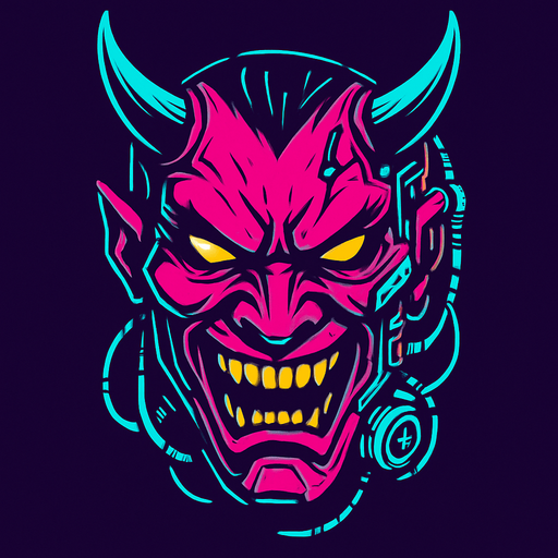 evil face cyberpunk style.
In-Game asset.  2d.  High contrast.  No shadows
