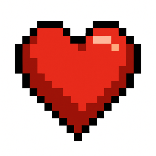 Corazón pixel art de color rojo.
In-Game asset.  2d.  High contrast.  No shadows
