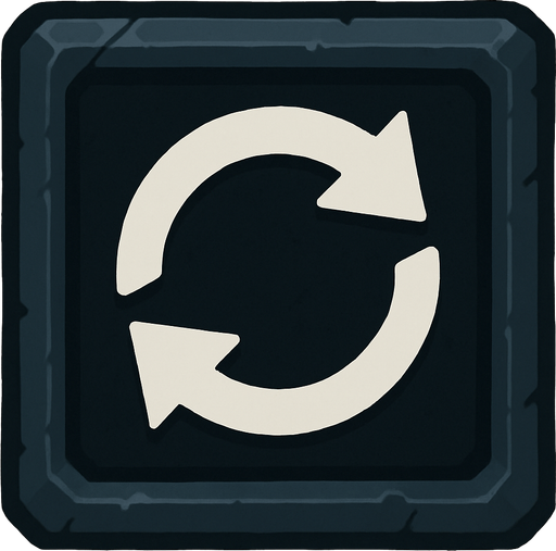 a dark colored refresh sign box.
In-Game asset.  2d.  High contrast.  No shadows