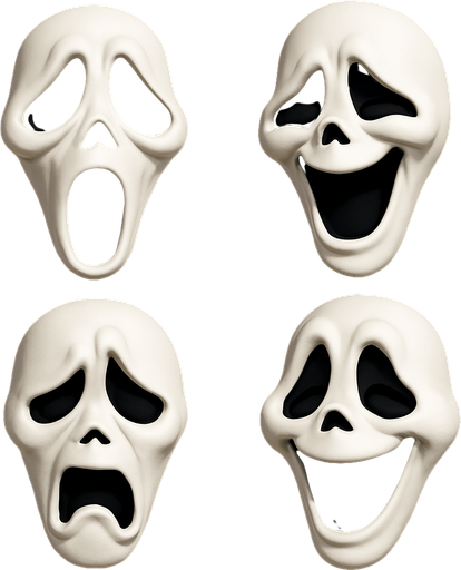 3D Scary and funny face meme of scream from the movie. different faces look. face only
In-Game asset.  3D.  High contrast.  No shadows. face only