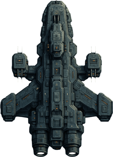 Uzay temalı Savaş Gemisi, gerçekçi, yazısız üstten görünüm. 
In-Game asset.  High contrast.  No shadows