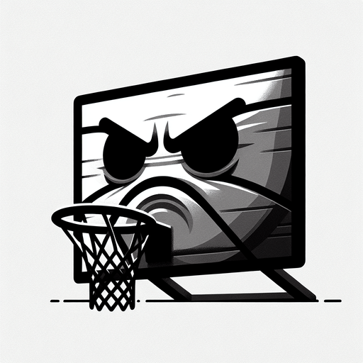 Angry basketball hoop.
Single Game Texture. In-Game asset. 2d. Blank background. High contrast. No shadows.