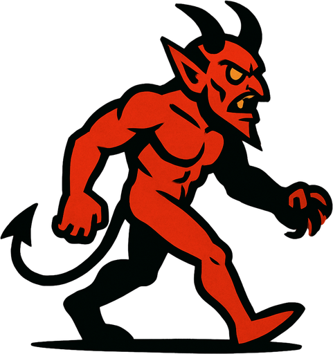 sağdan sola yürüyen bir  cehennem şeytanı.
In-Game asset.  2d.  High contrast.  No shadows