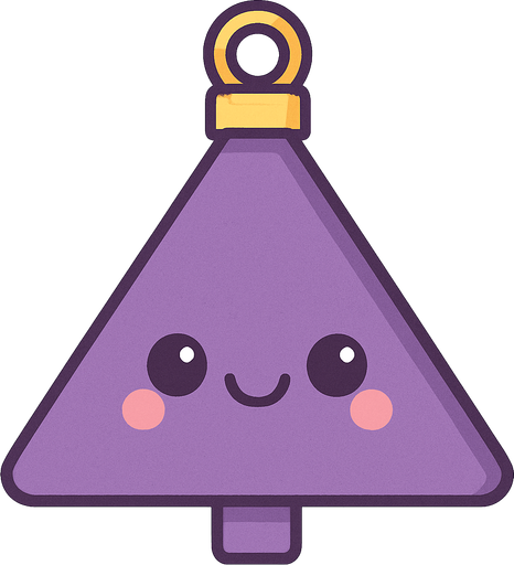 Perfectly triangle purple Christmas decoration with cute happy face. Cartoon style. Cute art style. Simple vector style.