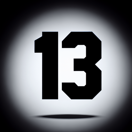 the number 13 written in black.
Single Game Texture. In-Game asset. 2d. Blank background. High contrast. No shadows.