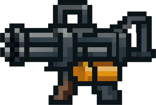 Let there be a mini machine gun and let this gun be pixel shaped.
In-Game asset.  2d.  High contrast.  No shadows