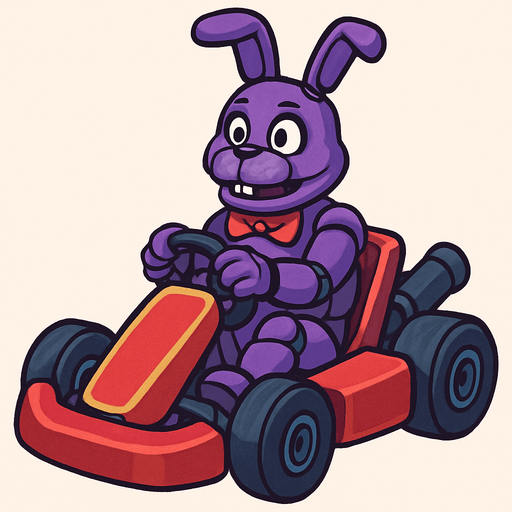 Un conejo morado animatronico en un kart.
In-Game asset.  No shadows