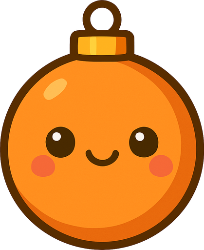 Perfectly round orange Christmas decoration with cute happy face. Cartoon style. Cute art style. Simple vector style. No Shadows Single Game Texture. In-Game asset. 2d. Blank background. High contrast. No shadows.