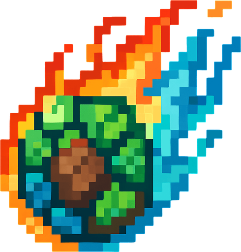 Generame unm meteorito pixelar elemental con todos los elementos.
In-Game asset.  2d.  High contrast.  No shadows