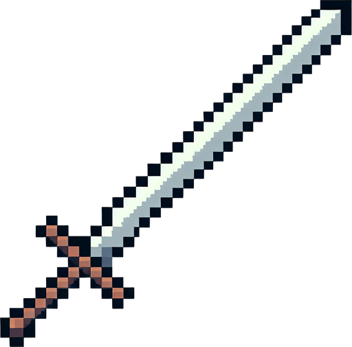 A thin crude sword, no pommel. 8 bit pixel art..
Single Game Texture.  In-Game asset.  2d.  Blank background.  High contrast.  No shadows