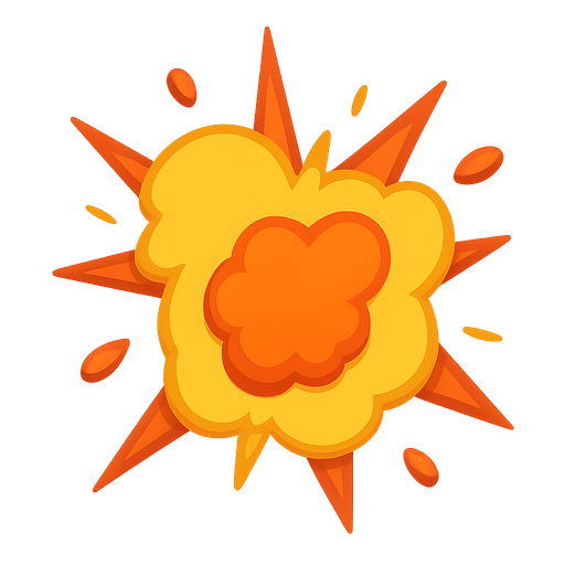 Explosion. No background. Transparent background. Blank background. No shadows. 3d. In-Game asset. flat