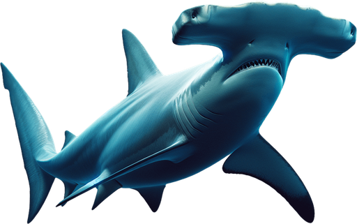 Hammer shark swimming in left direction...
2024 game style. Photorealistic. Full lateral view from mouth to tail