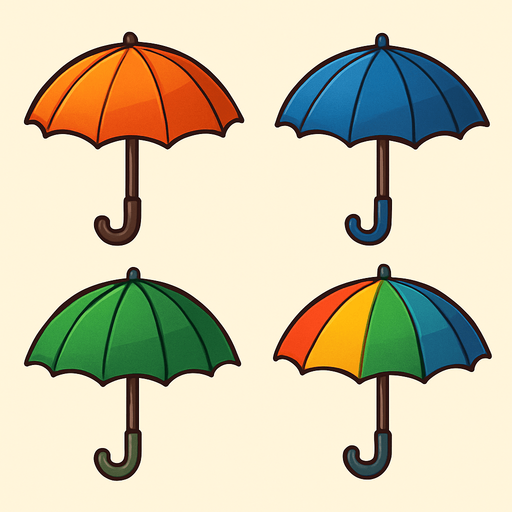Pack of different umbrellas.
In-Game asset.  High contrast.  No shadows. 3D