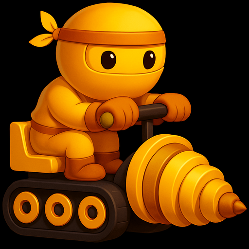 Same image of ninja with dig machine but with different colors. HD colors. yellow