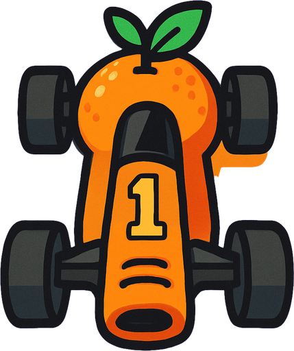 behind top-down little right angle orange fruit race car.
In-Game asset.  2d.  High contrast.  No shadows