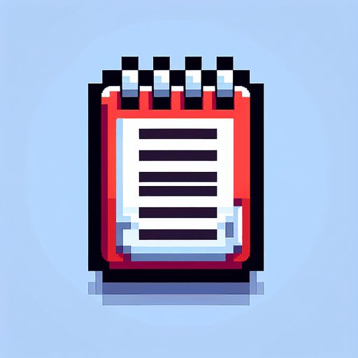 notepad word document file icon. pixelated. 8 bit..
Single Game Texture. In-Game asset. 2d. Blank background. High contrast. No shadows.