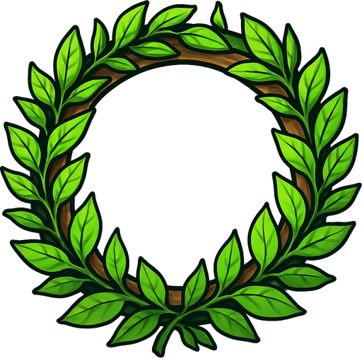 çember şeklinde bir görseli  çerçeve içine alan çevresi yeşillik çerçeve.
In-Game asset.  2d.  High contrast.  No shadows