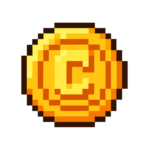 Coin pixel.
In-Game asset.  2d.  High contrast.  No shadows