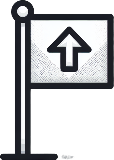 Drapeau de golf avec un flèche vers le haut.
Single Game Texture. In-Game asset. 2d. Blank background. High contrast. No shadows.