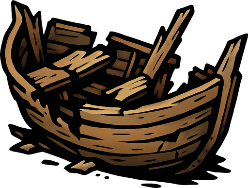Broken boat.
In-Game asset.  2d.  High contrast.  No shadows