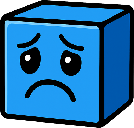 The cube of this game should look sad, have no hands or feet, be blue and look like 3D..
In-Game asset.  2d.  High contrast.  No shadows