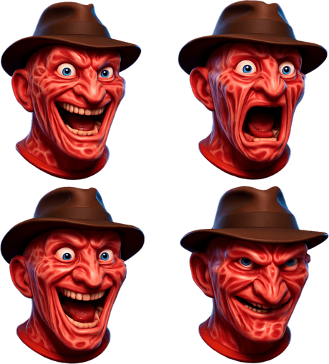 3D Scary and funny face meme Freddy Krueger. different faces look. face only
In-Game asset.  3D.  High contrast.  No shadows. face only